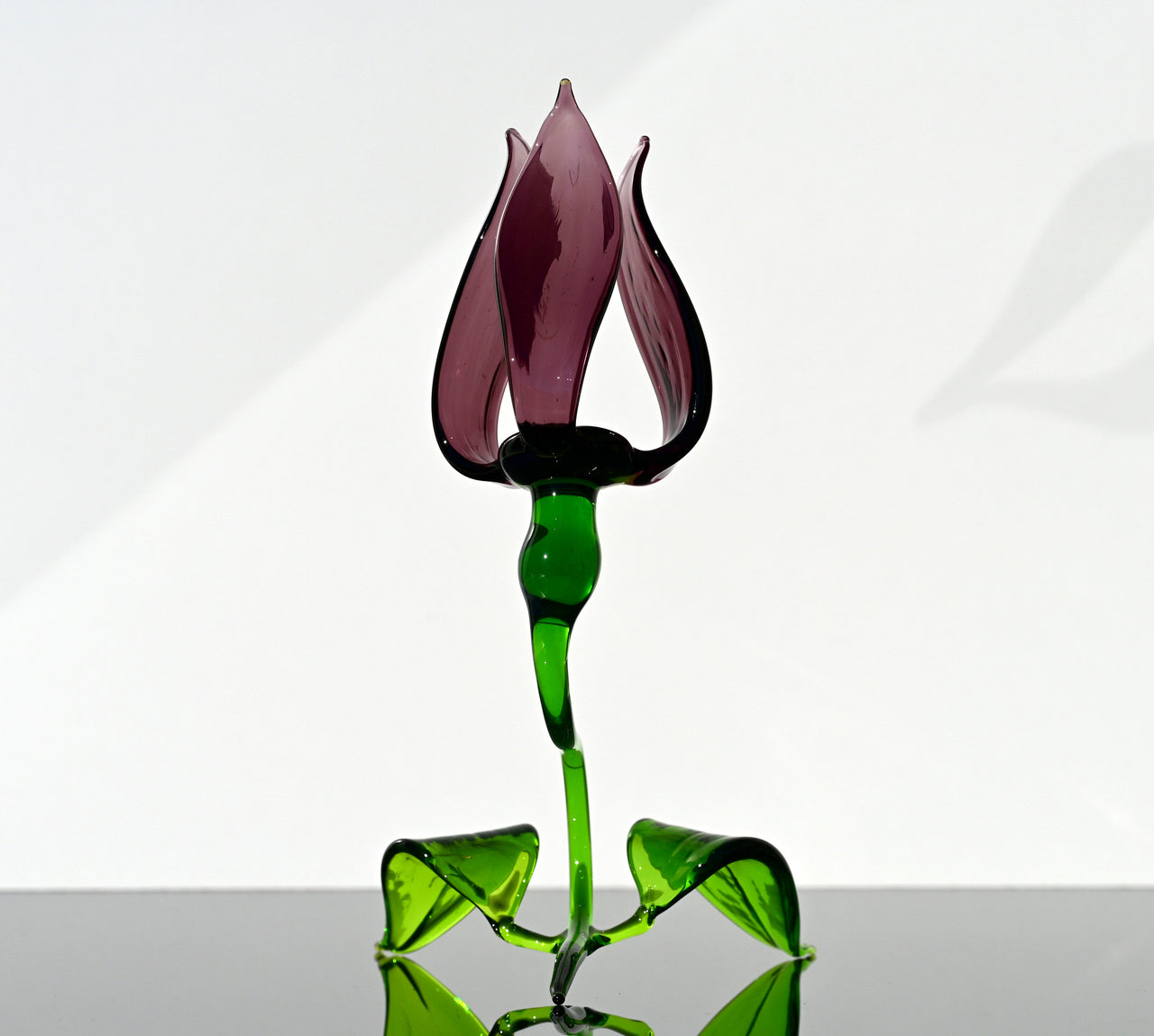 Glass Flower Sculpture, Glass Sculpture - Purple Blown Glass Tulip - Glass Birth Month Flower with Stem - Whimsical Decor Gift for Her