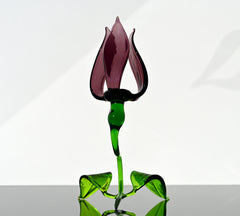 Glass Flower Sculpture, Glass Sculpture - Purple Blown Glass Tulip - Glass Birth Month Flower with Stem - Whimsical Decor Gift for Her