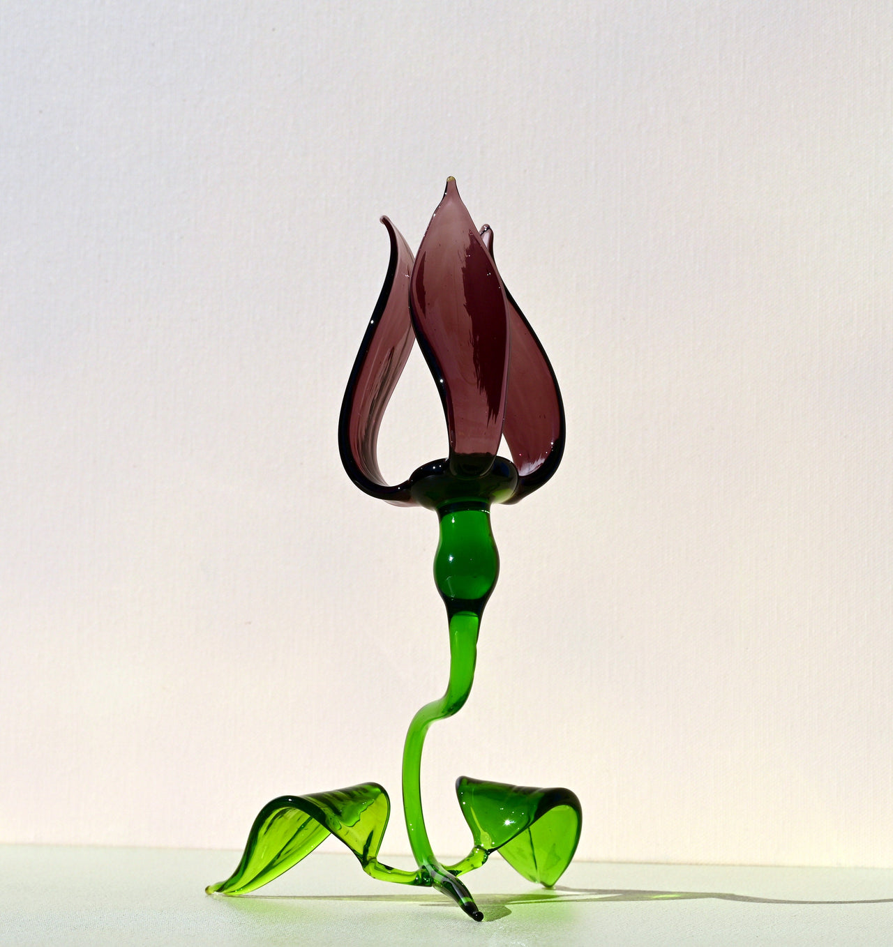 Glass Flower Sculpture, Glass Sculpture - Purple Blown Glass Tulip - Glass Birth Month Flower with Stem - Whimsical Decor Gift for Her