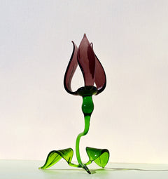 Glass Flower Sculpture, Glass Sculpture - Purple Blown Glass Tulip - Glass Birth Month Flower with Stem - Whimsical Decor Gift for Her