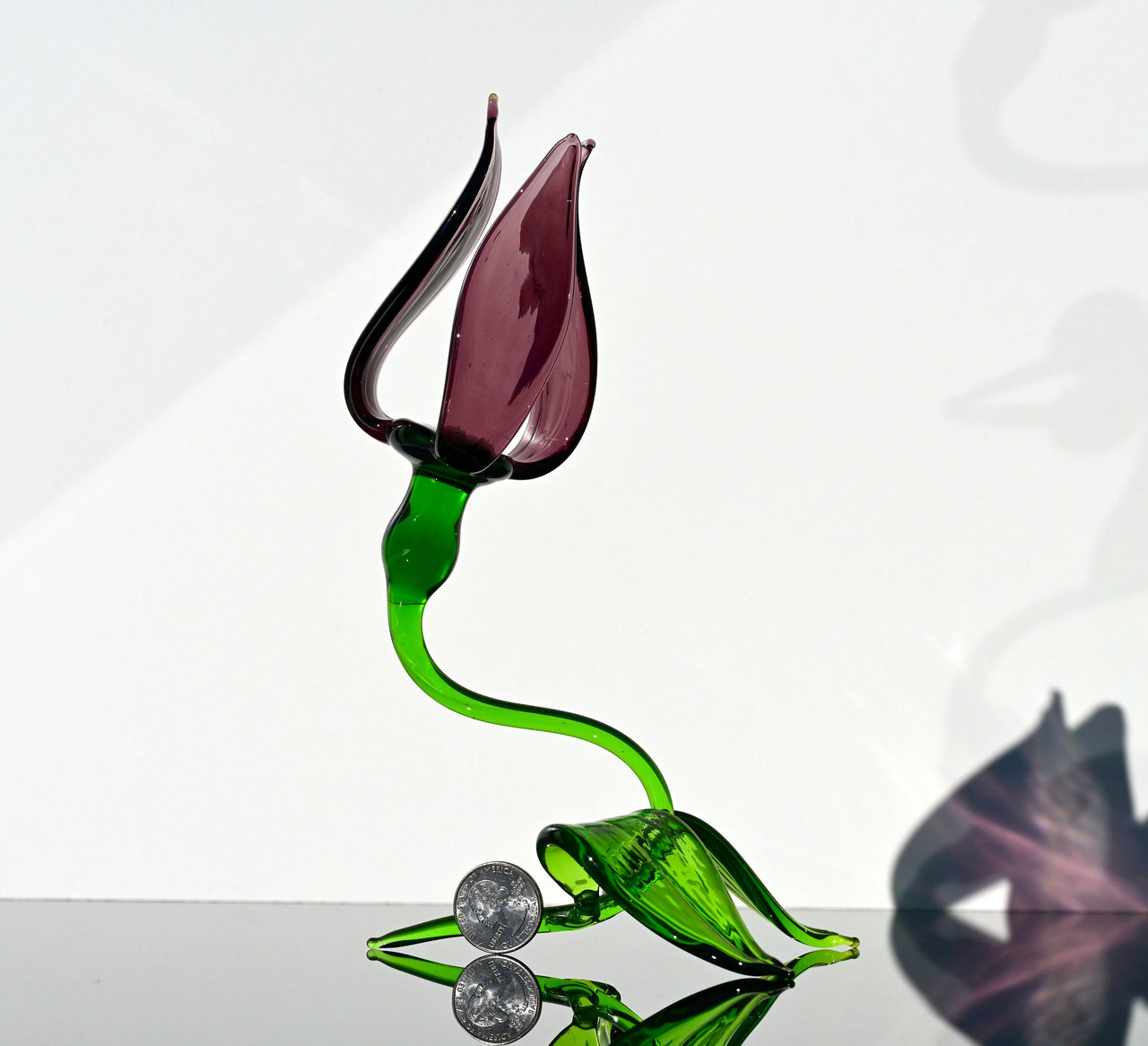 Handmade Purple Glass Tulip Flower Sculpture: Collectible Art Glass