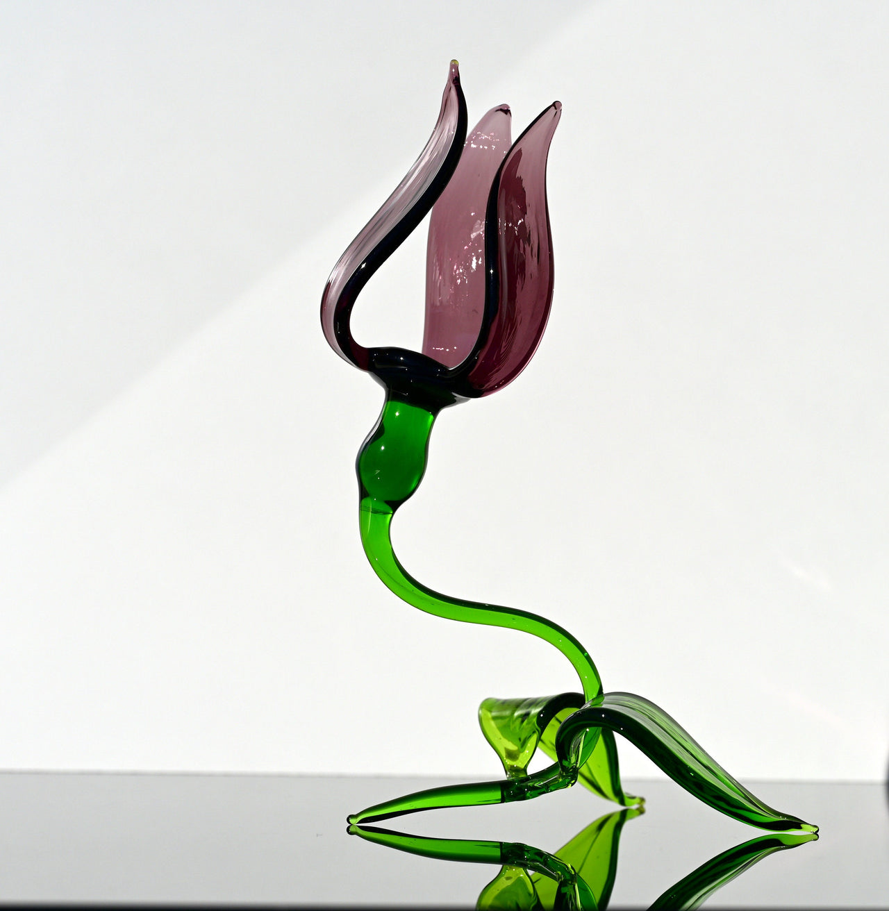 Handmade Purple Glass Tulip Flower Sculpture: Collectible Art Glass