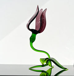 Handmade Purple Glass Tulip Flower Sculpture: Collectible Art Glass