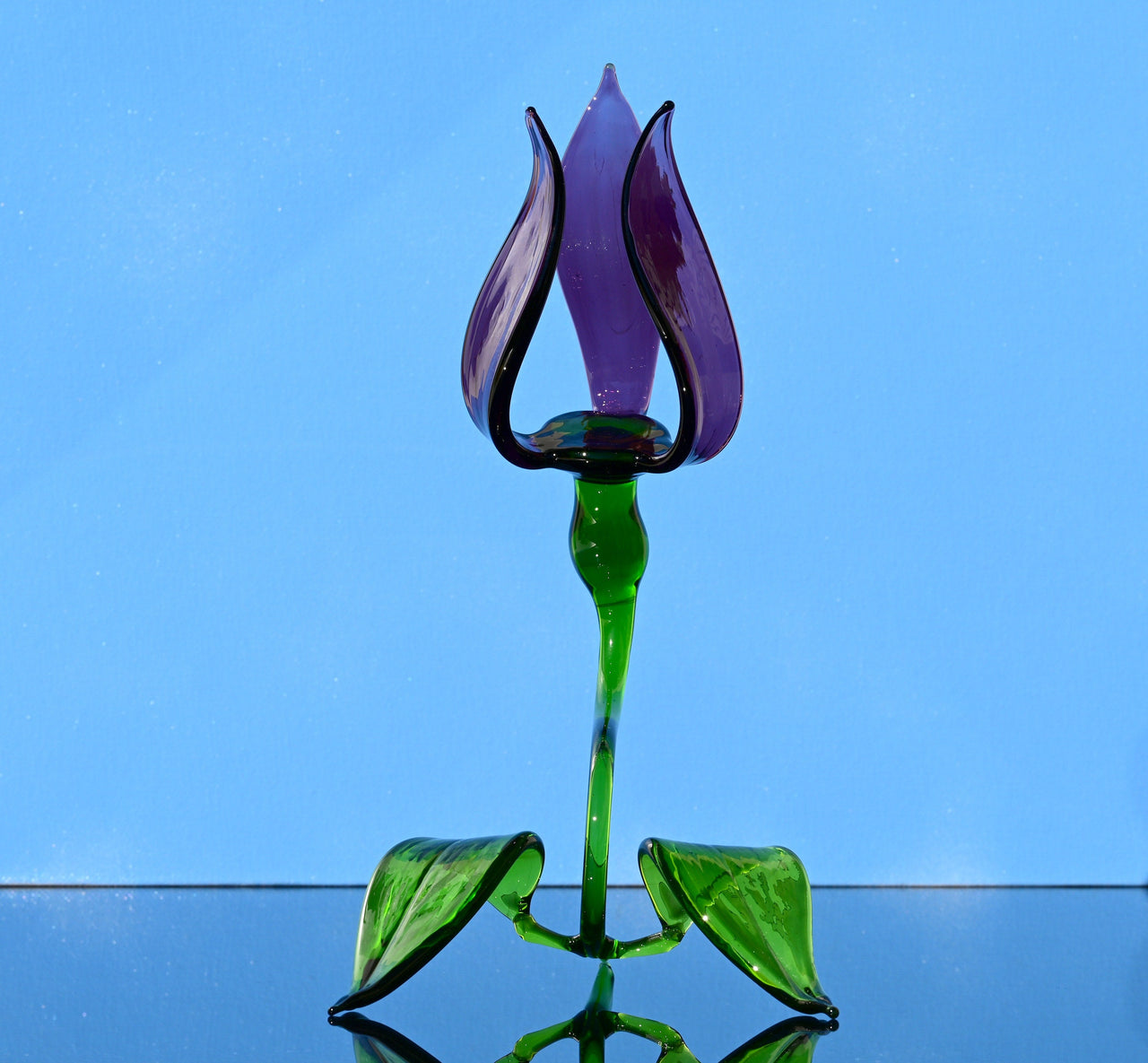 Handmade Purple Glass Tulip Flower Sculpture: Collectible Art Glass