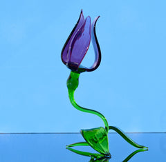 Handmade Purple Glass Tulip Flower Sculpture: Collectible Art Glass