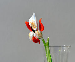 Handmade Red-White Glass Orchid Flower: Collectible Sculpture