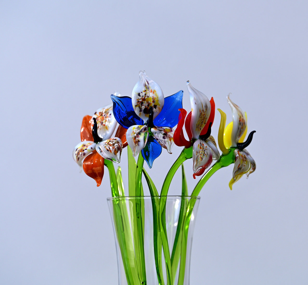 Handmade Glass Orchid Bouquet: Colorful Flame-Worked Flowers, 14 Inch