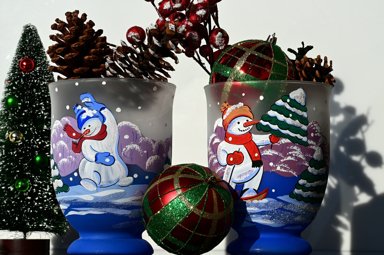 Christmas Vase Set: Handblown Frosted Glass Decor