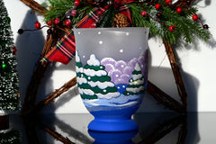 Christmas Vase: Handblown Skiing Snowman Frosted Glass Candle Holder