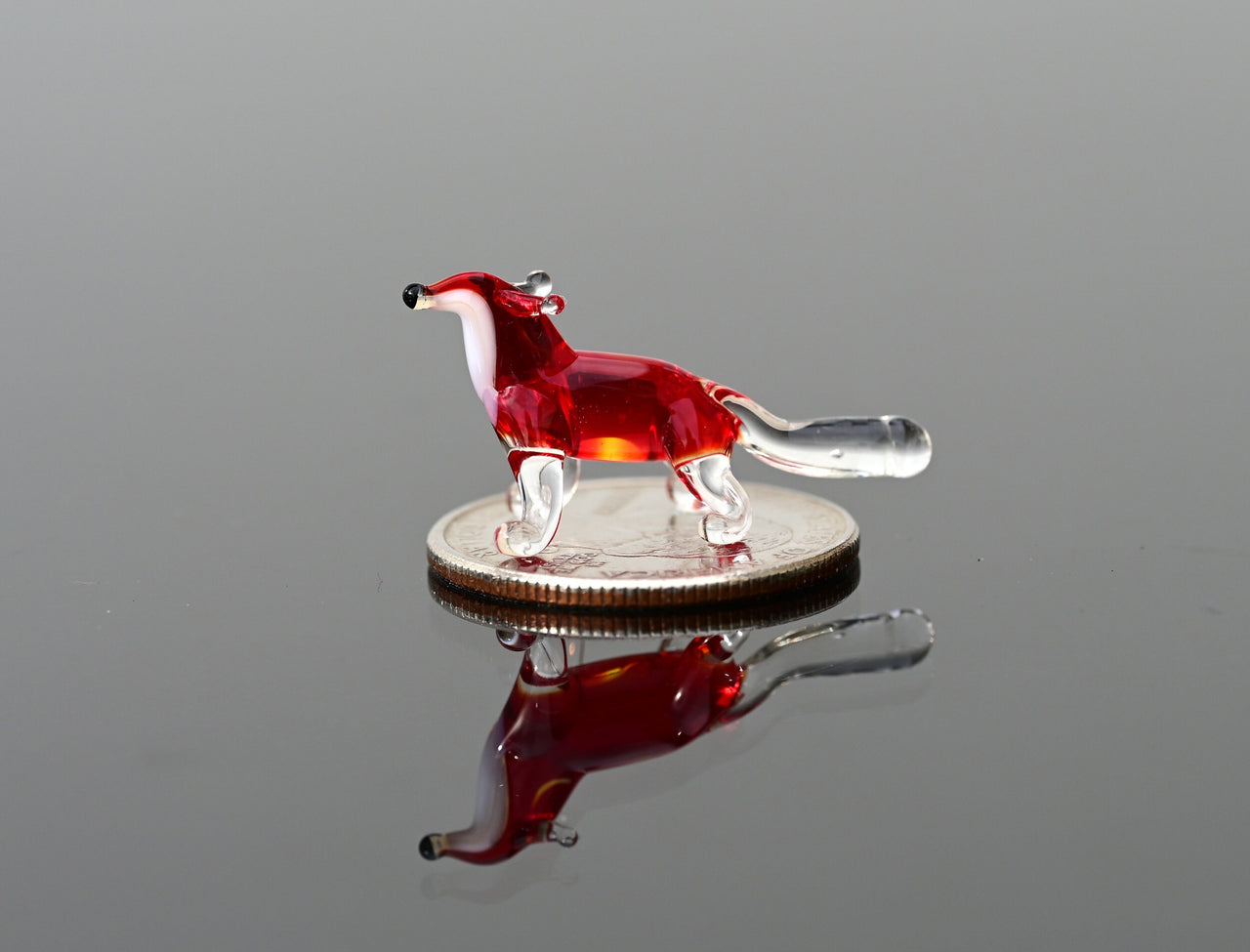 Handmade Red Glass Fox Figurine: Whimsical Animal Sculpture