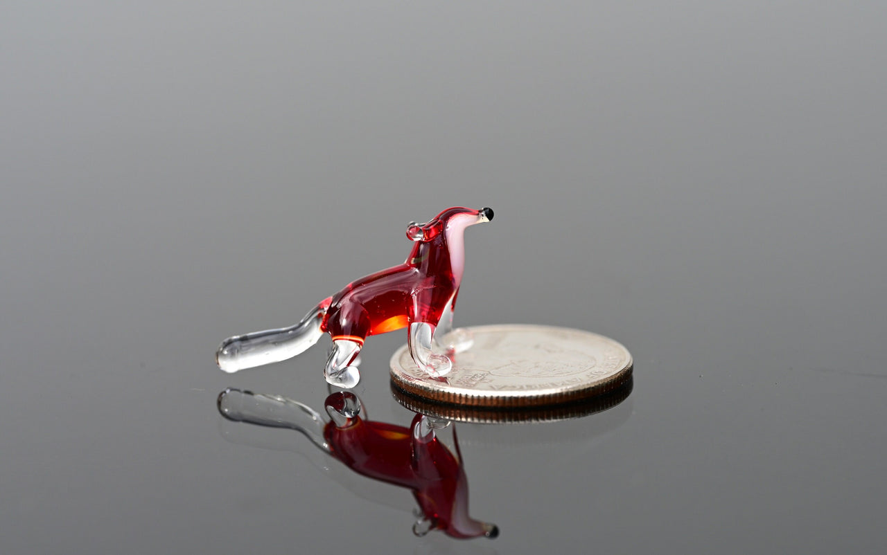 Handmade Red Glass Fox Figurine: Whimsical Animal Sculpture