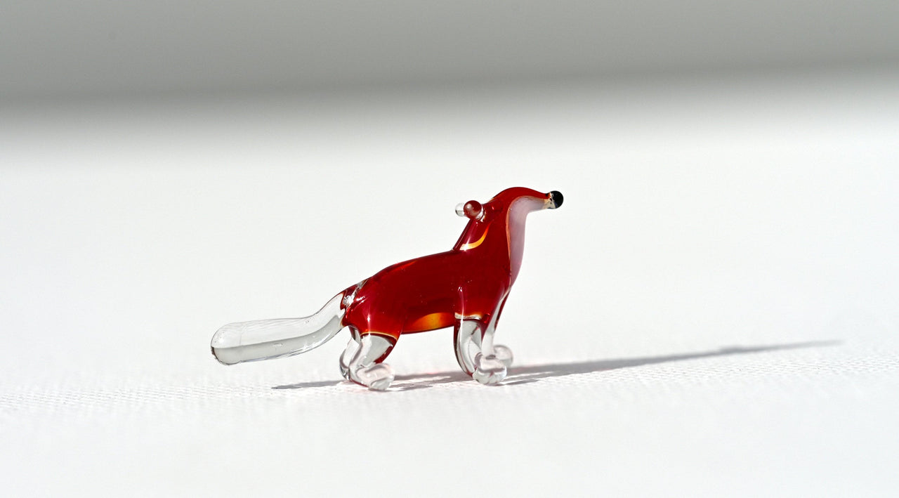 Handmade Red Glass Fox Figurine: Whimsical Animal Sculpture