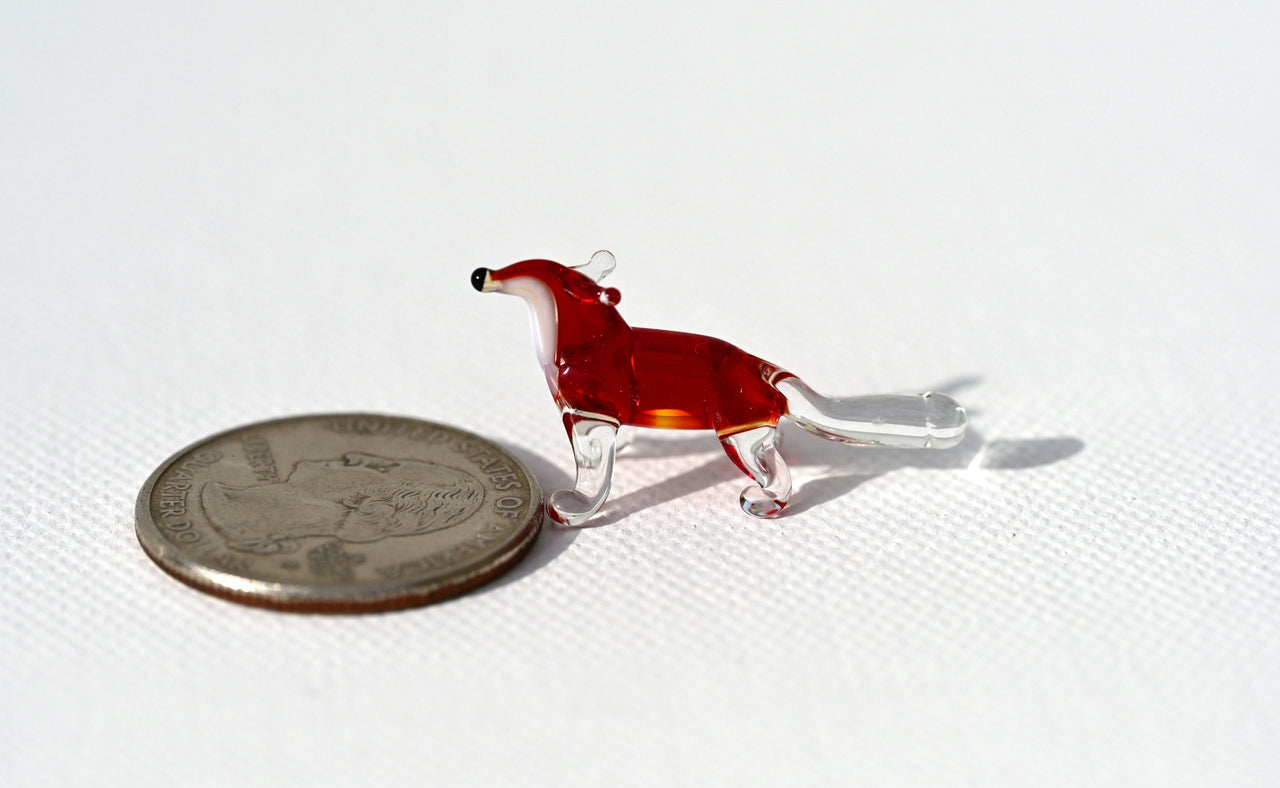 Handmade Red Glass Fox Figurine: Whimsical Animal Sculpture