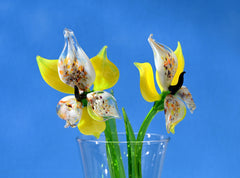 Handmade Yellow Glass Orchid Flower: Flame Worked Sculpture, 14 Inch