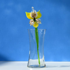 Handmade Yellow Glass Orchid Flower: Flame Worked Sculpture, 14 Inch