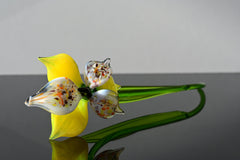 Handmade Yellow Glass Orchid Flower: Flame Worked Sculpture, 14 Inch