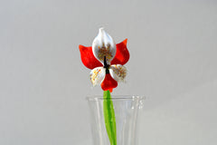 Handmade Red-White Glass Orchid Flower: Collectible Sculpture