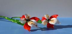 Handmade Red-White Glass Orchid Flower: Collectible Sculpture