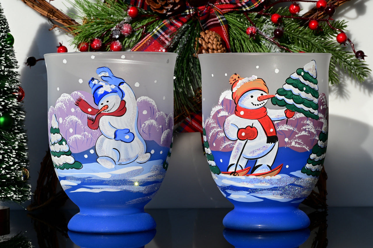 Christmas Vase Set: Handblown Frosted Glass Decor