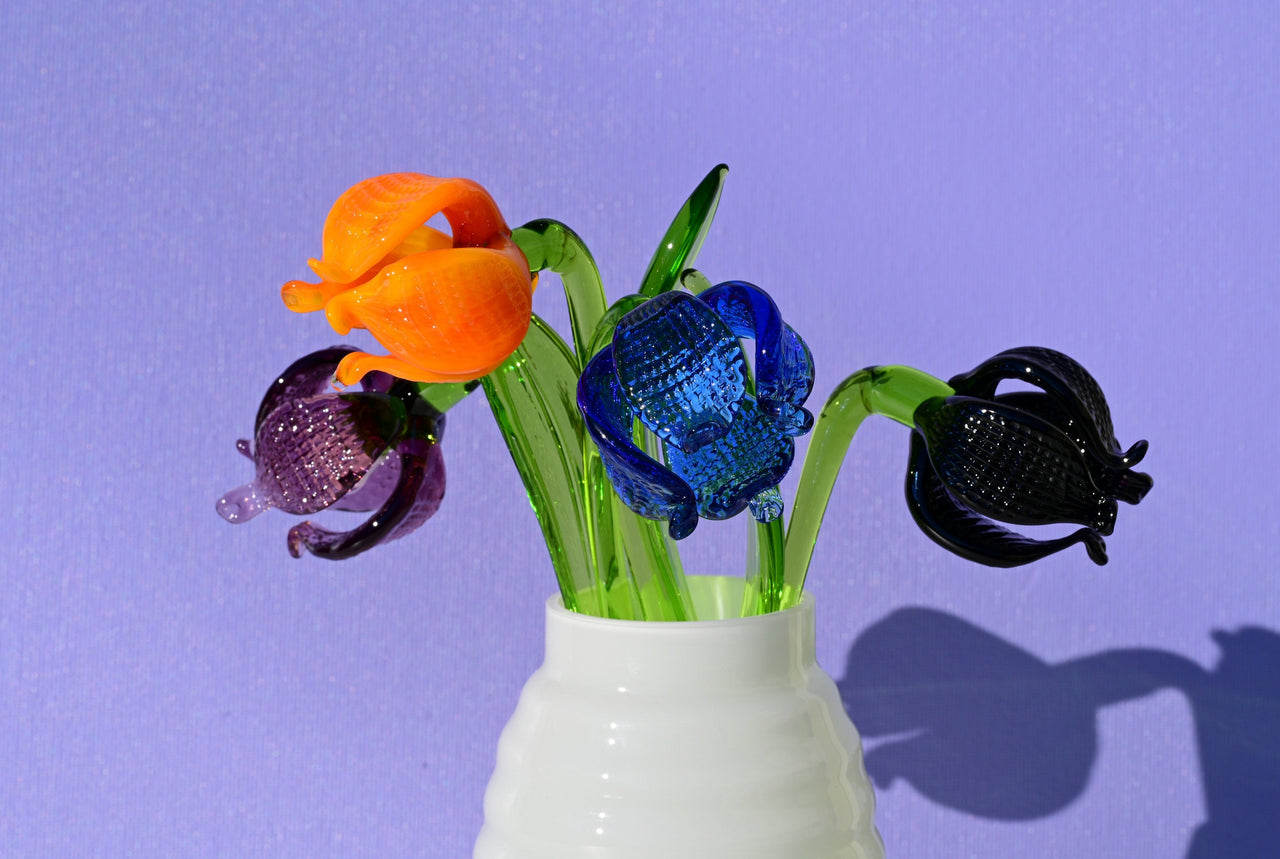 Handmade Multicolor Glass Flower Bouquet: Flame-Worked Garden Art