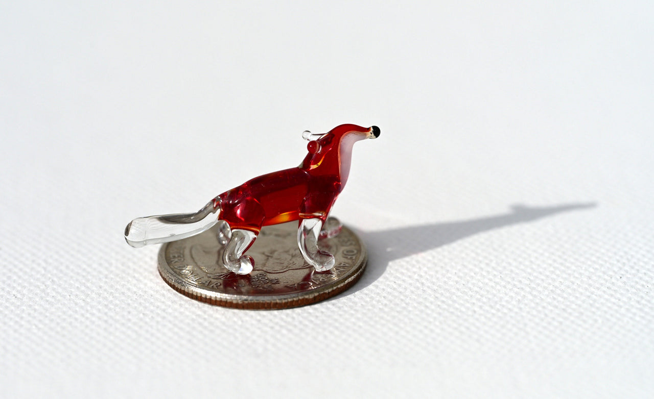 Handmade Red Glass Fox Figurine: Whimsical Animal Sculpture