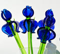 Blue Glass Iris Stem – Handblown Long Stem Flower Sculpture, Elegant Cobalt Glass Floral Gift for Anniversary, Birthday, Mother’s Day Gift
