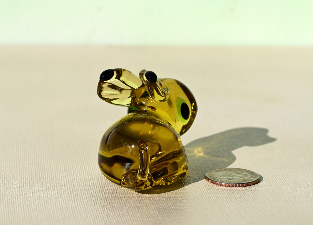 Hand Blown Art Glass Bunny: Amber Figurine, Flame Work Sculpture