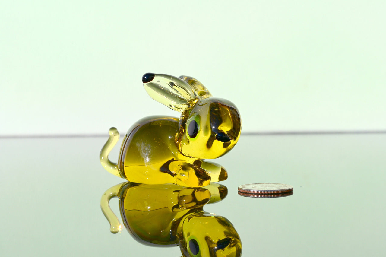 Hand Blown Art Glass Bunny: Amber Figurine, Flame Work Sculpture