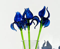 Beautiful extra long blue glass Iris flower. Excellent addition to your decor collection, unique gift. Each flower is priced individually.