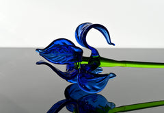 Beautiful extra long blue glass Iris flower. Excellent addition to your decor collection, unique gift. Each flower is priced individually.