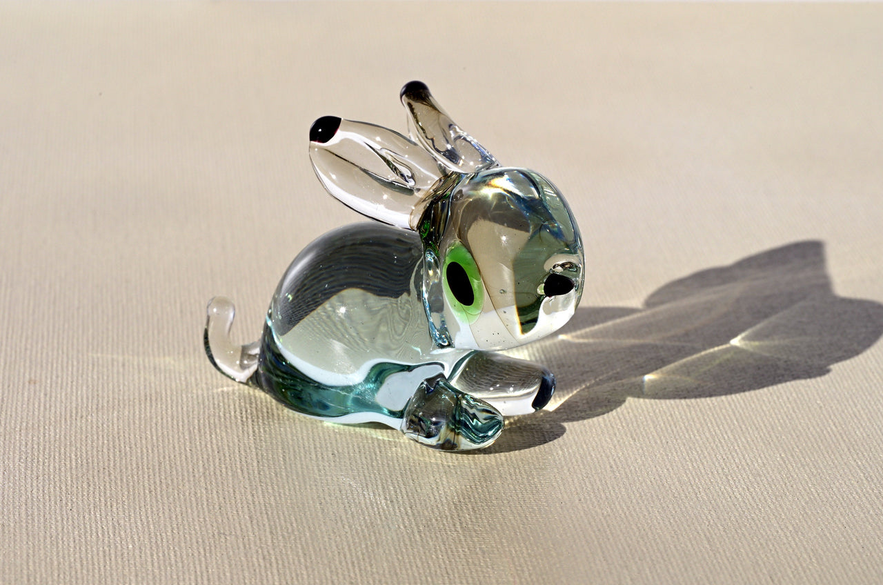 Handmade Clear Glass Bunny Figurine: Flame Work Sculpture, 3.5"