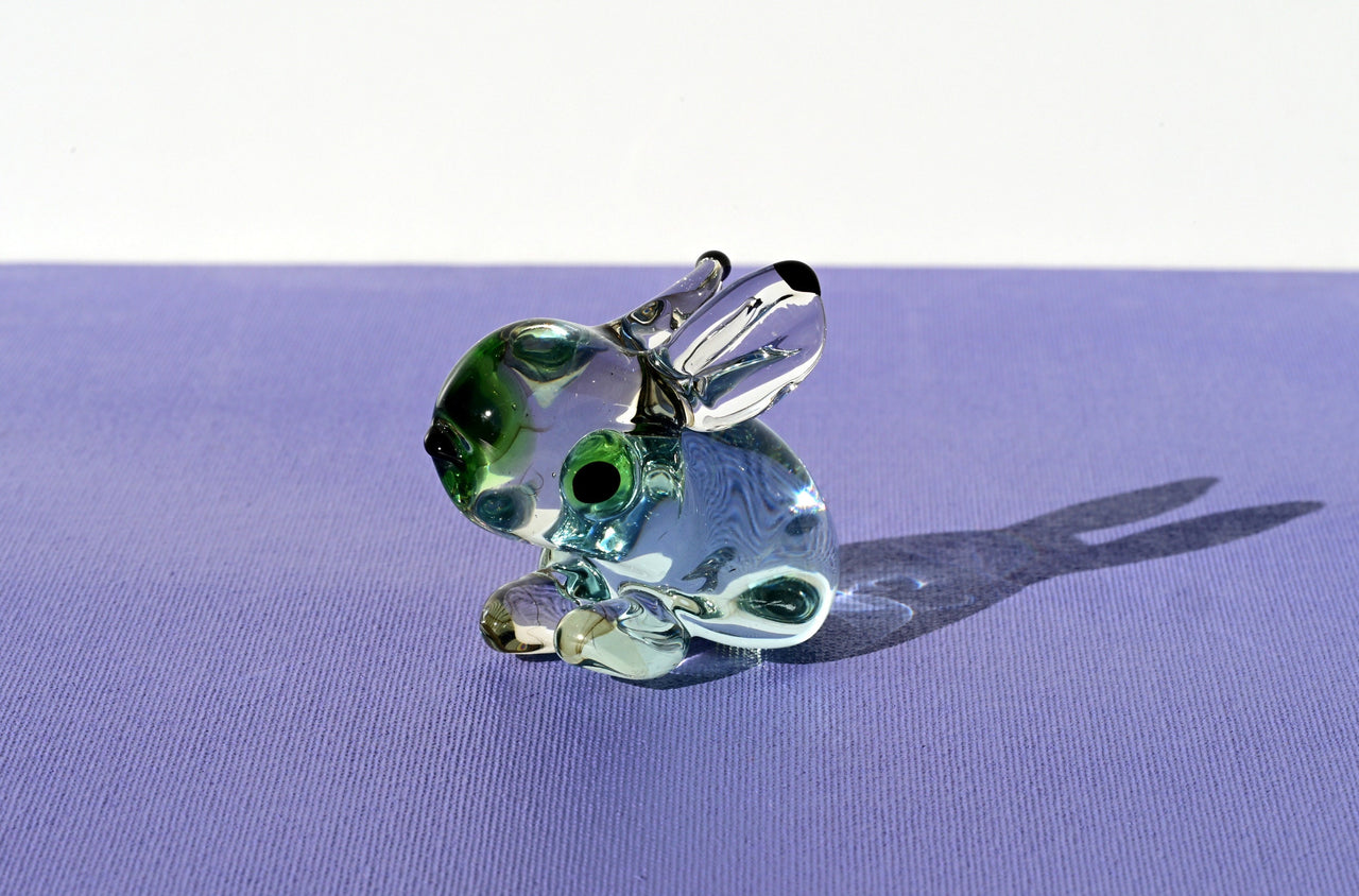 Handmade Clear Glass Bunny Figurine: Flame Work Sculpture, 3.5"