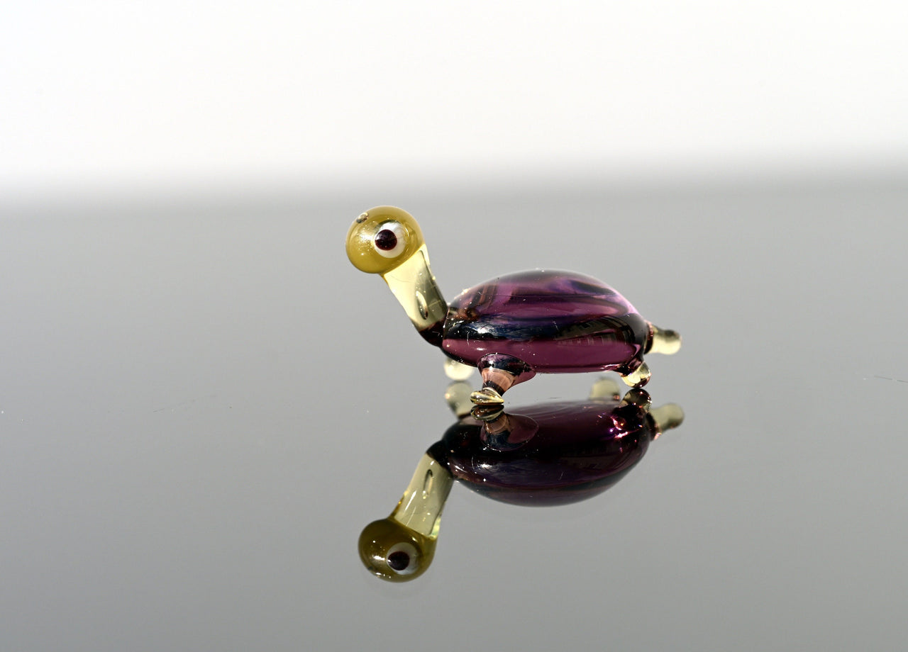 Tiny Glass Turtle Figurine: Purple Miniature Character