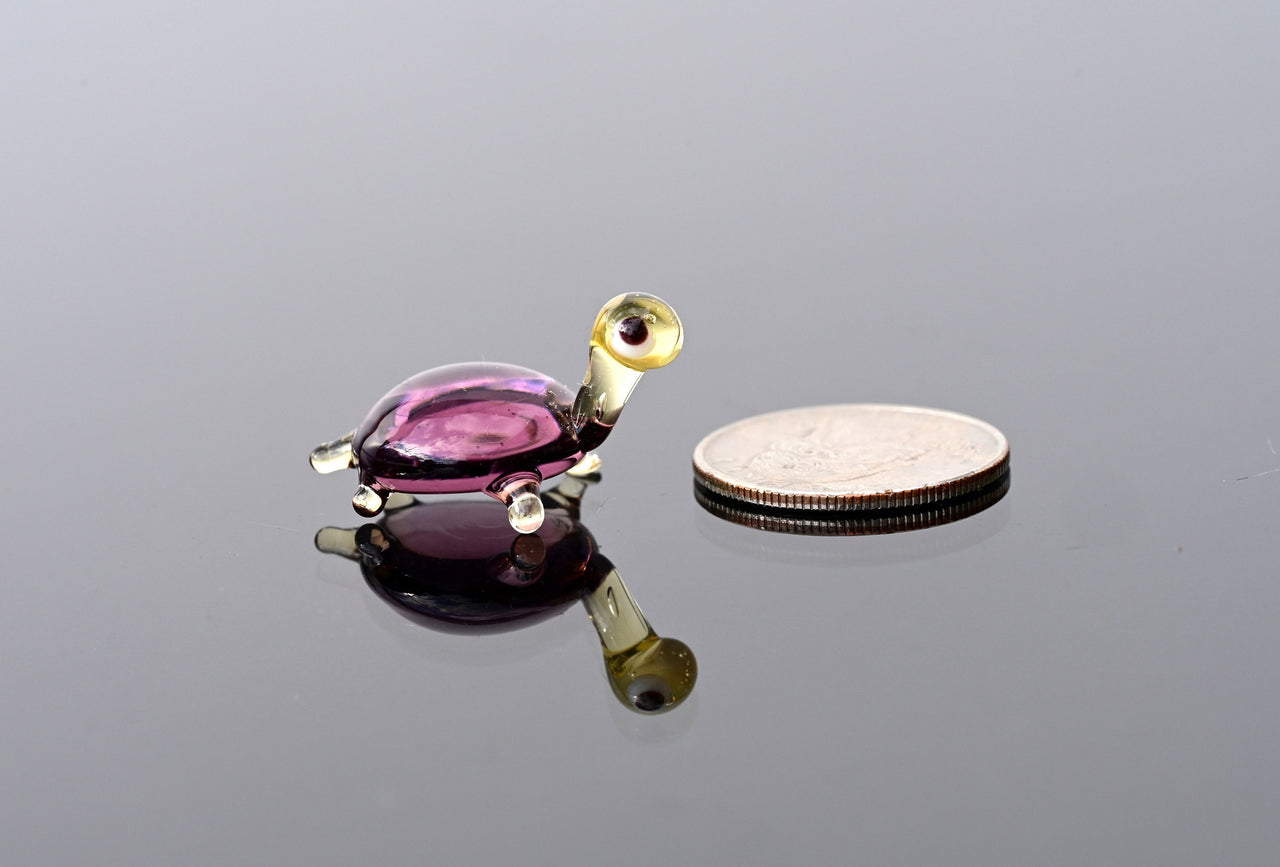 Tiny Glass Turtle Figurine: Purple Miniature Character