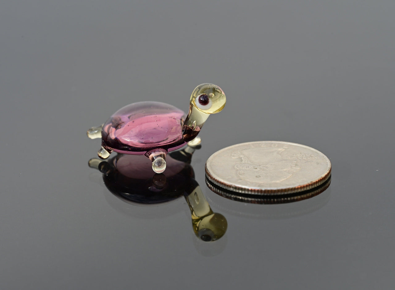 Tiny Glass Turtle Figurine: Purple Miniature Character