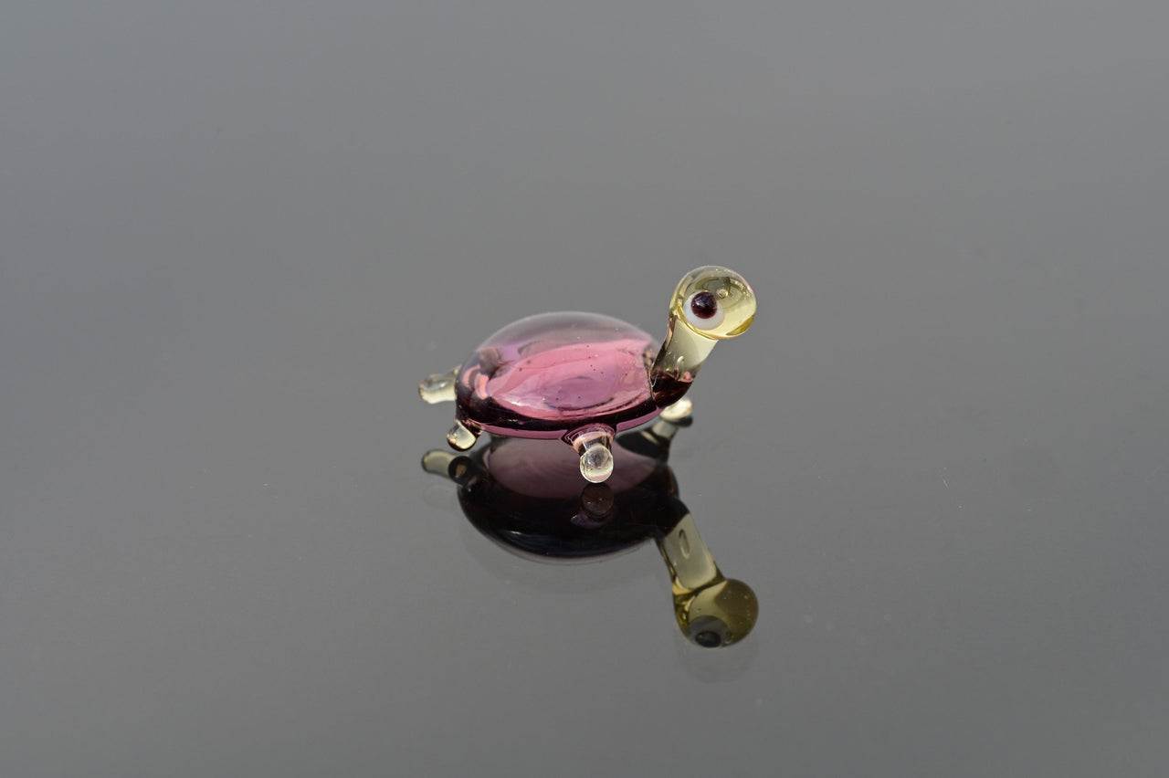 Tiny Glass Turtle Figurine: Purple Miniature Character