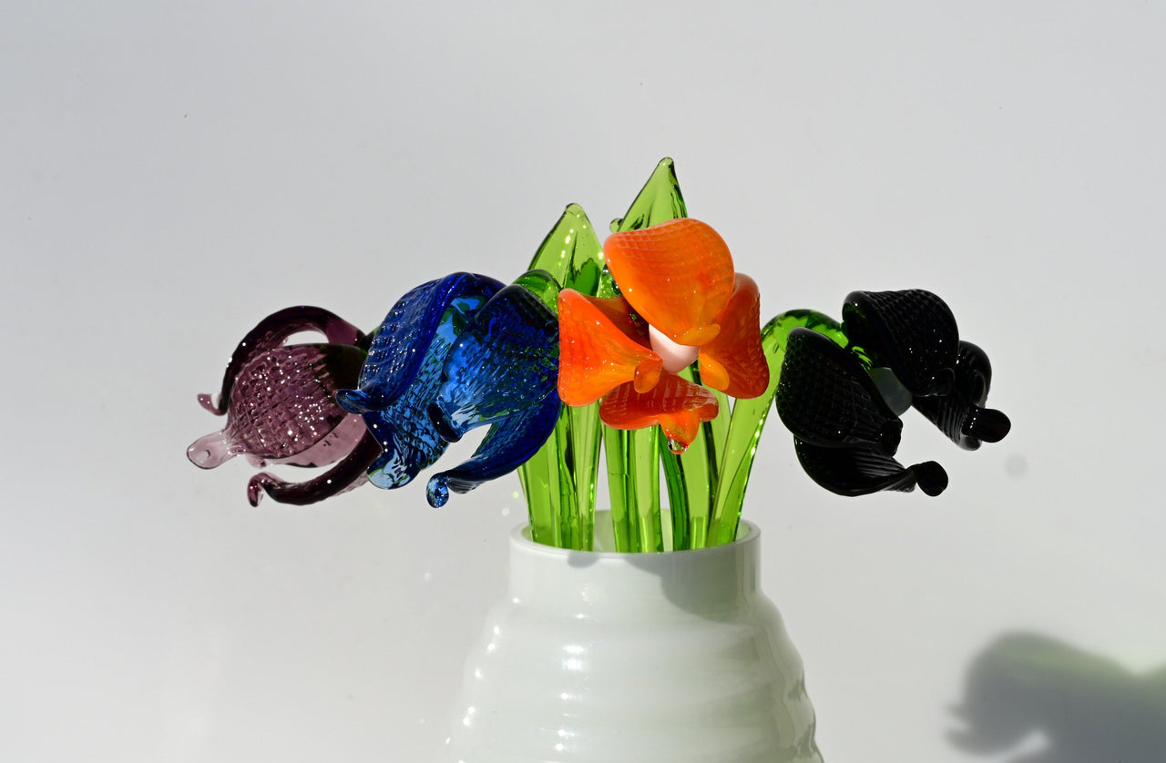 Handmade Multicolor Glass Flower Bouquet: Flame-Worked Garden Art