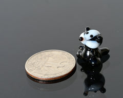Tiny Glass Badger Figurine – Hand Blown Lampwork Miniature | Black & White Animal Sculpture | Collectible Desk Decor Gift