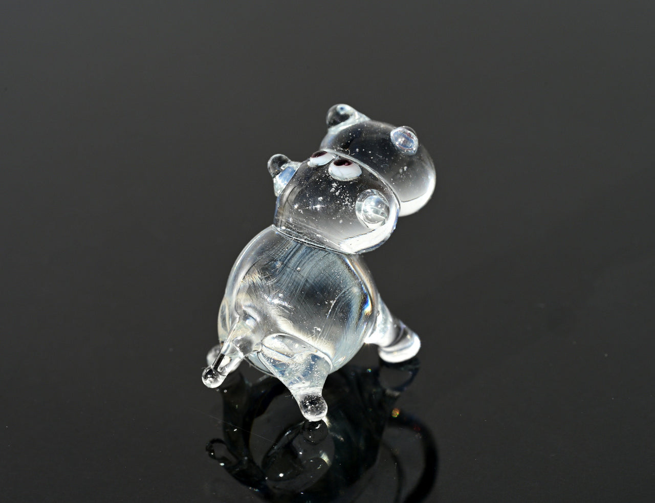 Lampwork Glass Hippopotamus Miniature: Whimsical Hippo Figurine