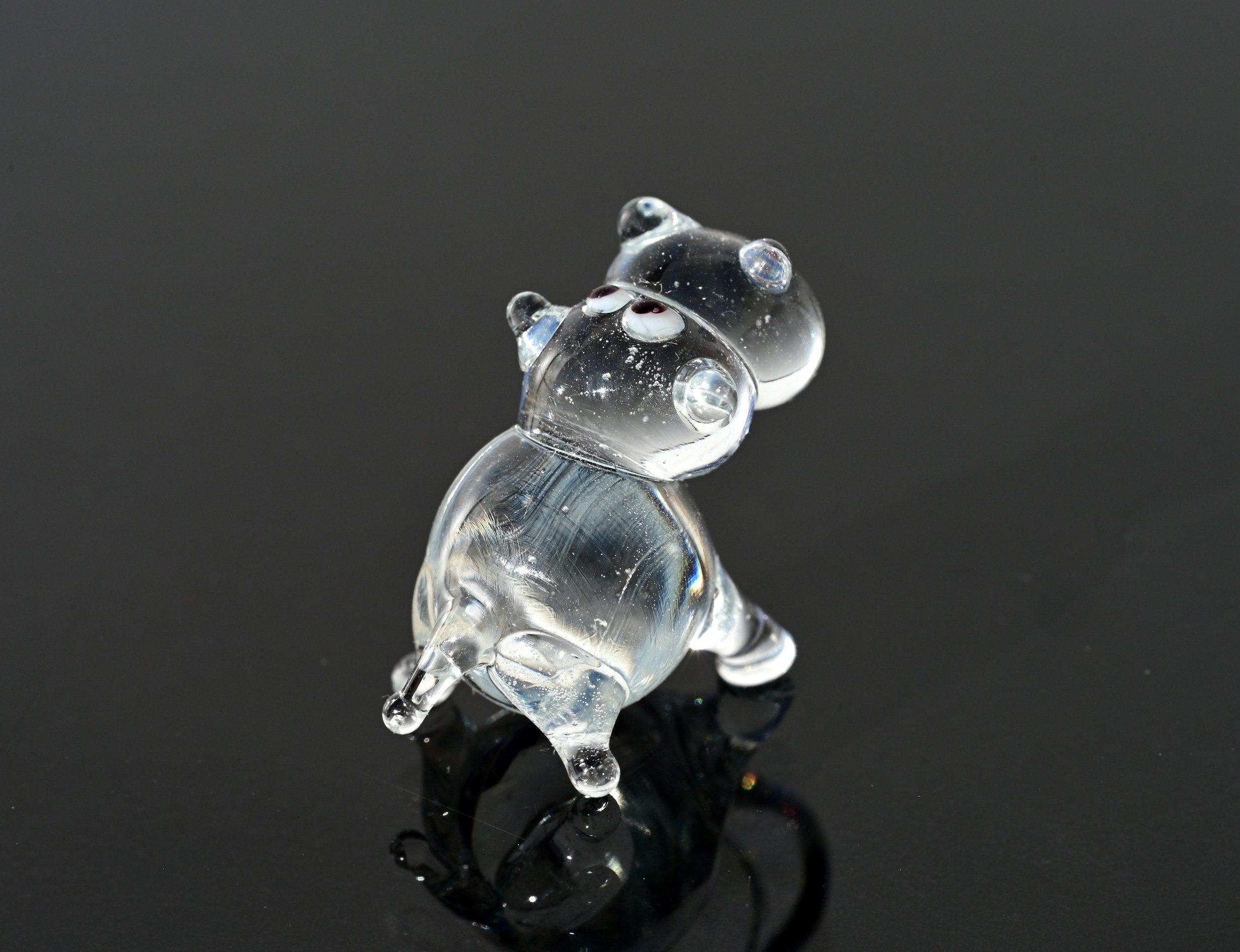 Lampwork Glass Hippopotamus Miniature: Whimsical Hippo Figurine