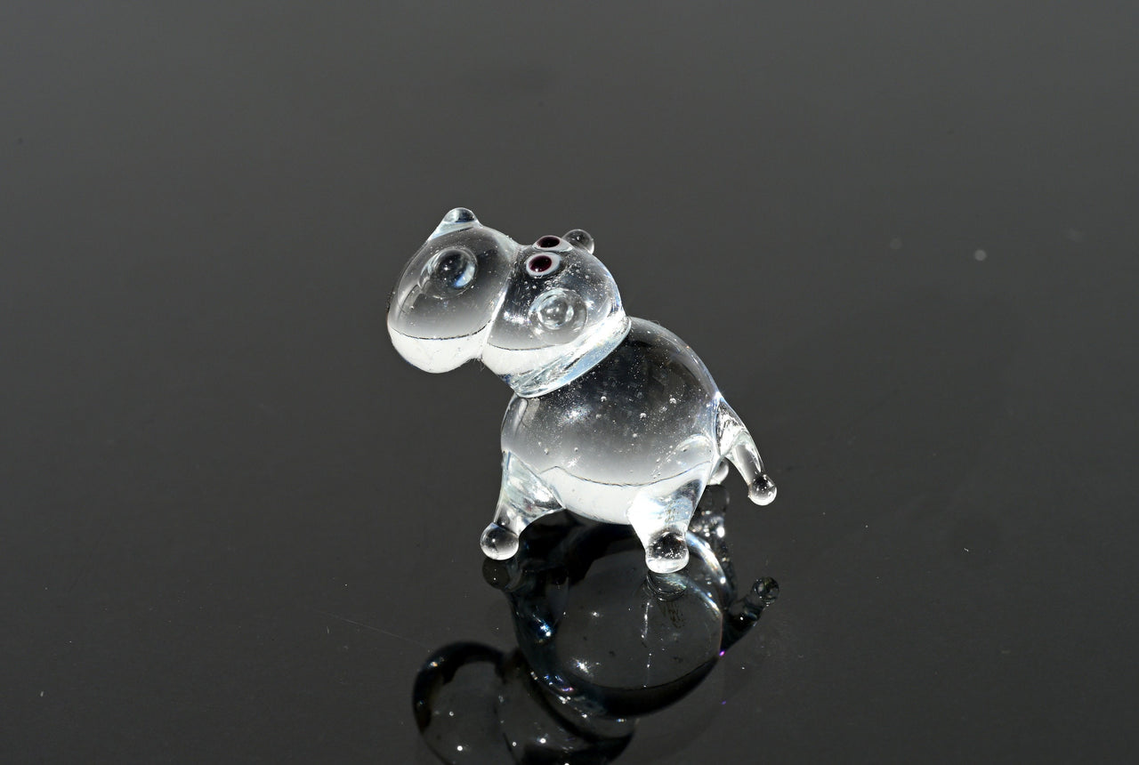 Lampwork Glass Hippopotamus Miniature: Whimsical Hippo Figurine