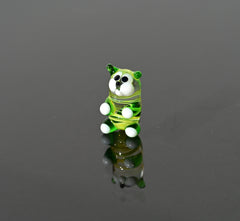 Lampwork Glass Miniature Green Cat: Whimsical Figurine