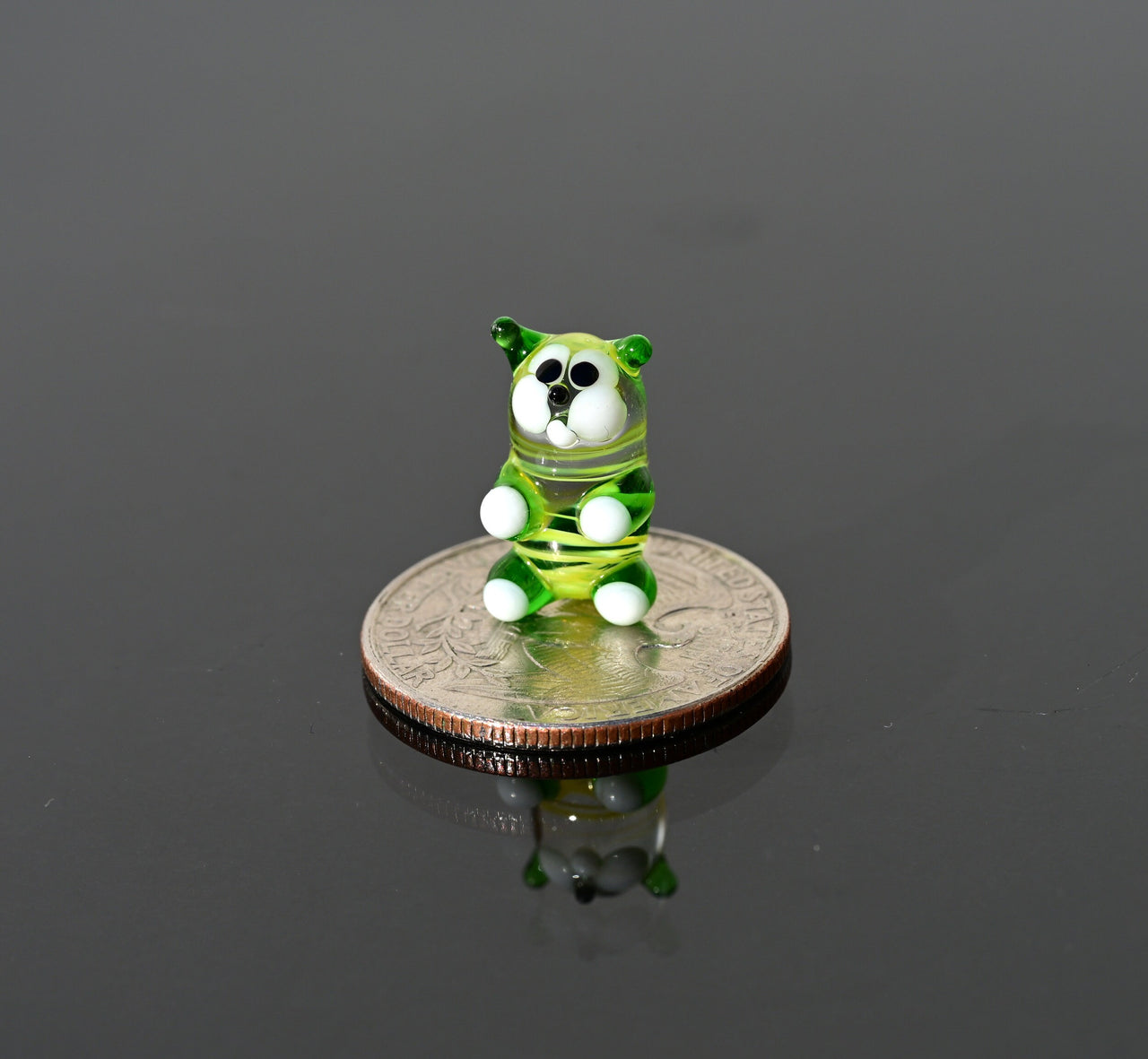 Lampwork Glass Miniature Green Cat: Whimsical Figurine