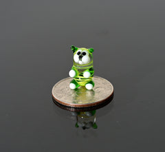 Lampwork Glass Miniature Green Cat: Whimsical Figurine