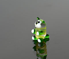 Lampwork Glass Miniature Green Cat: Whimsical Figurine