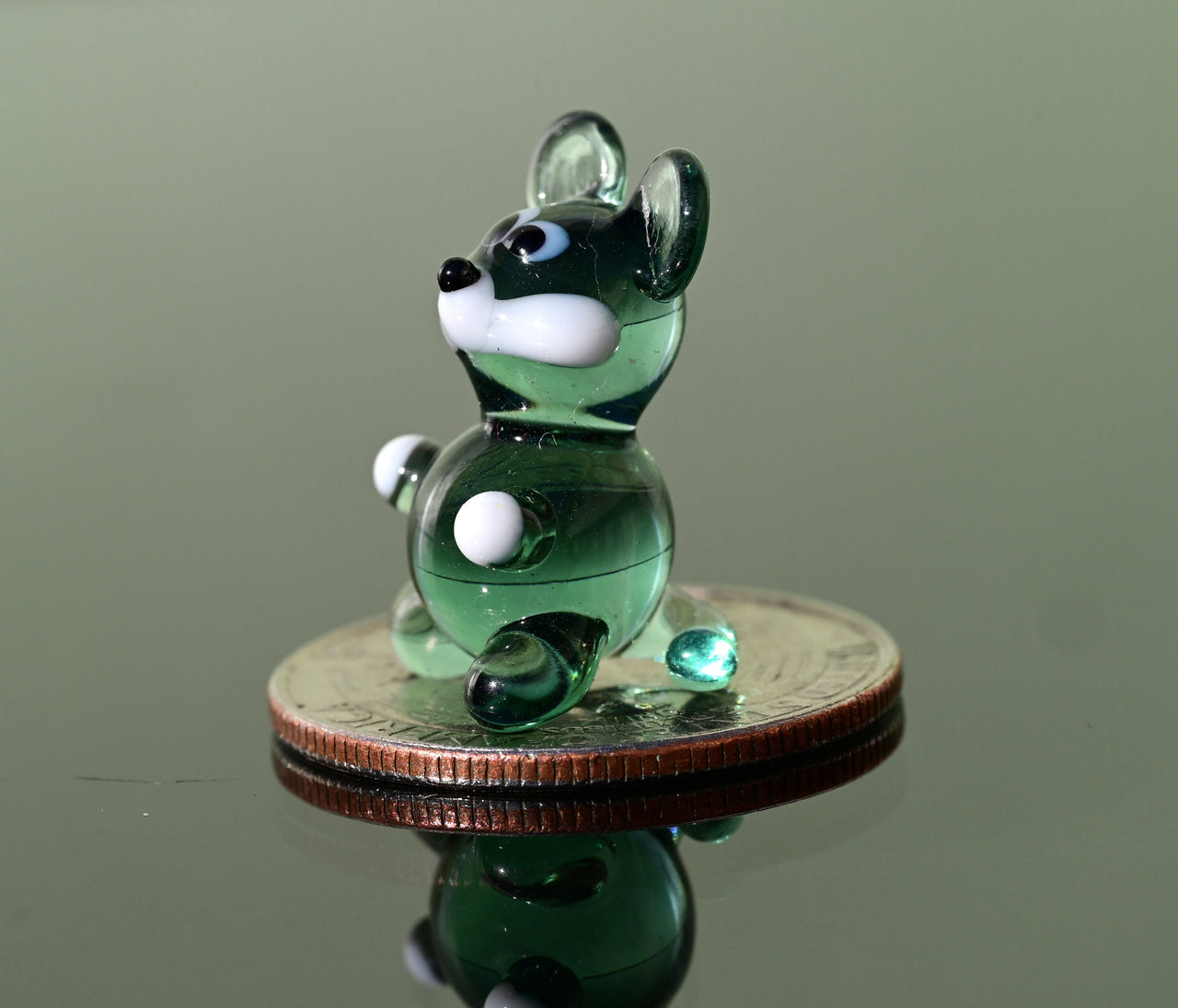 Lampwork Glass Mouse Miniature: Whimsical Green Figurine