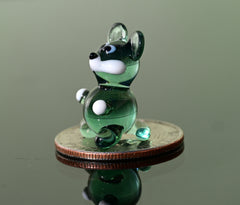 Lampwork Glass Mouse Miniature: Whimsical Green Figurine