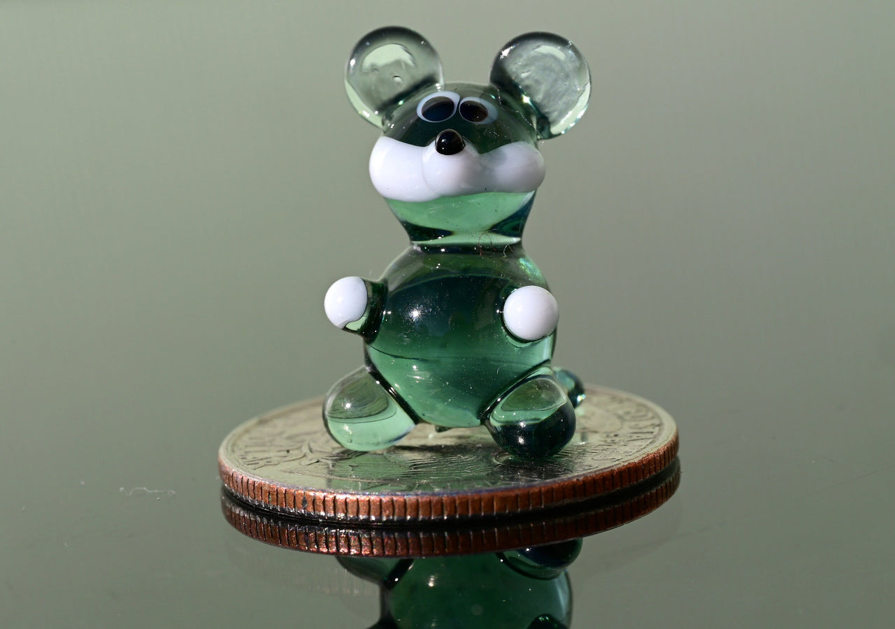 Lampwork Glass Mouse Miniature: Whimsical Green Figurine