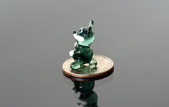 Lampwork Glass Mouse Miniature: Whimsical Green Figurine