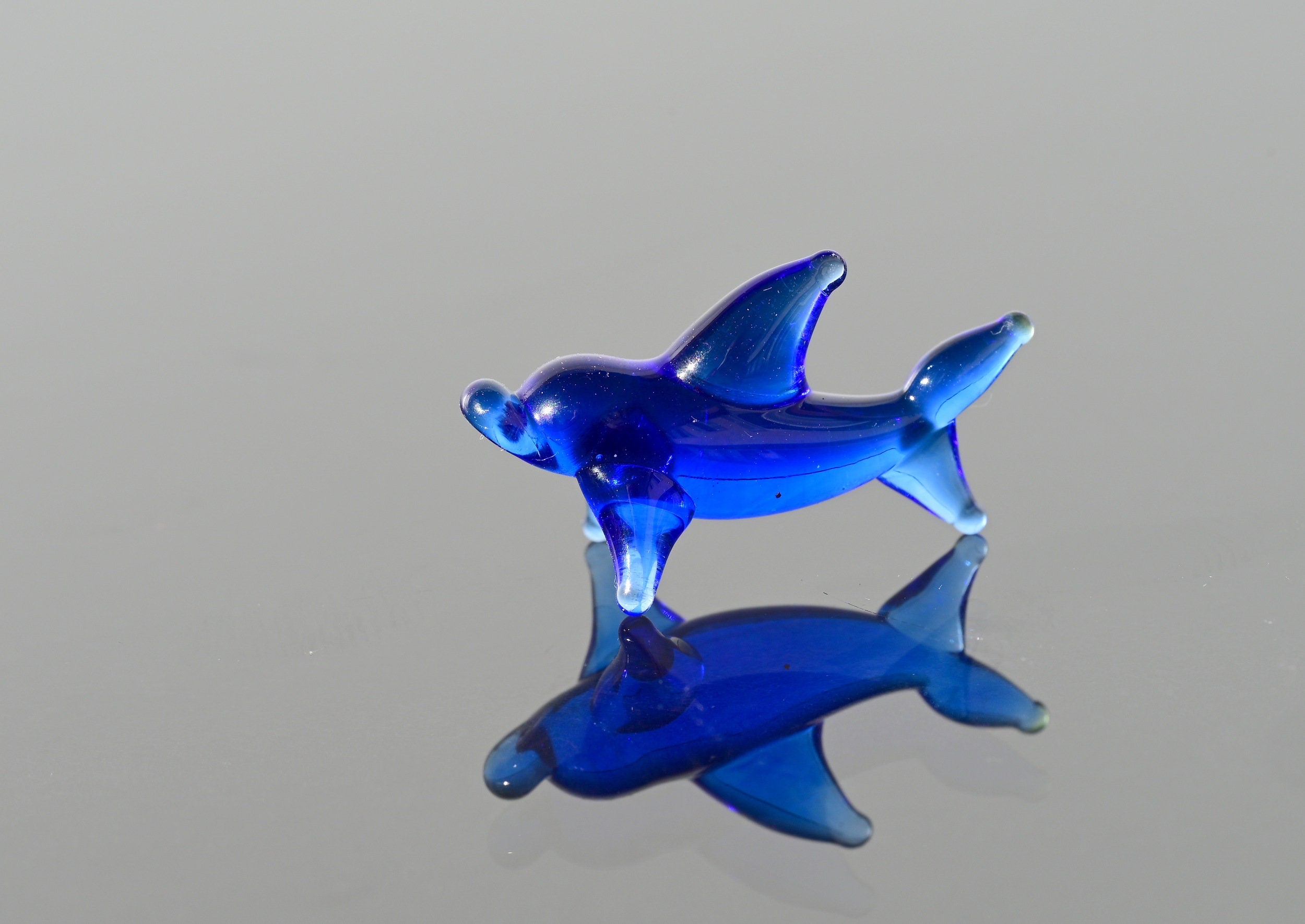 Cobalt Blue Glass Dolphin: Tiny Lampwork Figurine